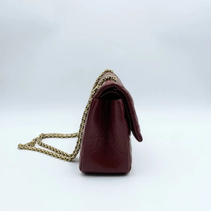 Chanel 2.55 Medium V Pattern Red Leather Shoulder Bag For Women