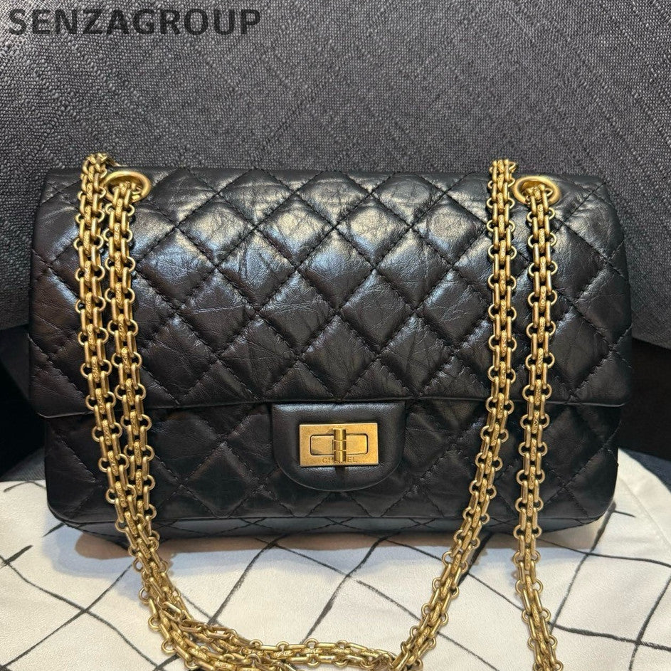 Chanel Black Gold 2.55 Small Chain Shoulder Crossbody Bag Classic Fashion