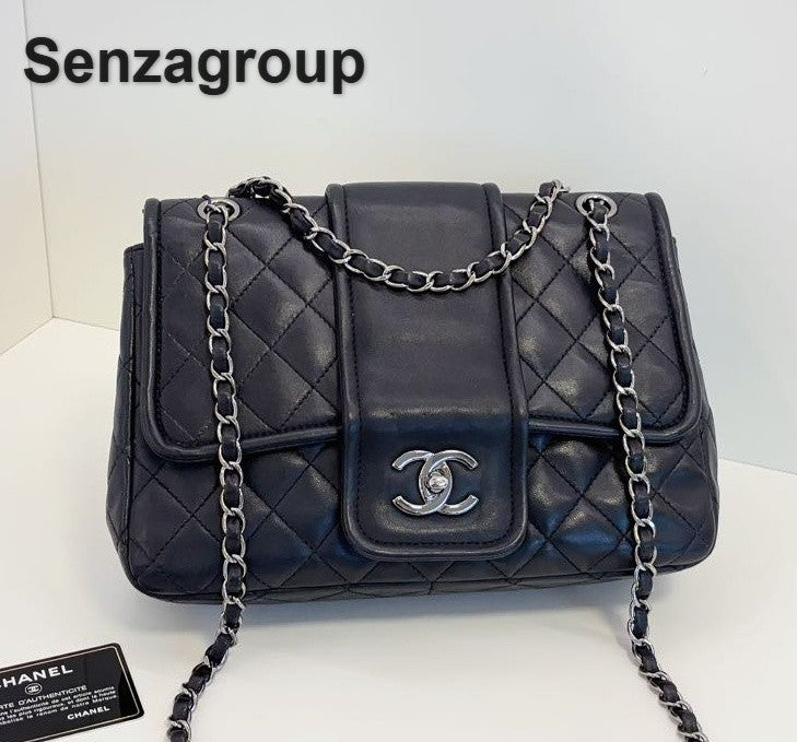 Chanel Classic Flap Chain Shoulder Crossbody Black Silver Diamond Women Fashion