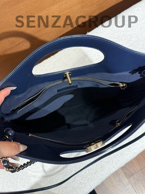 Chanel 31 Blue Gold Quilted Chain Shoulder Bag Classic Women's