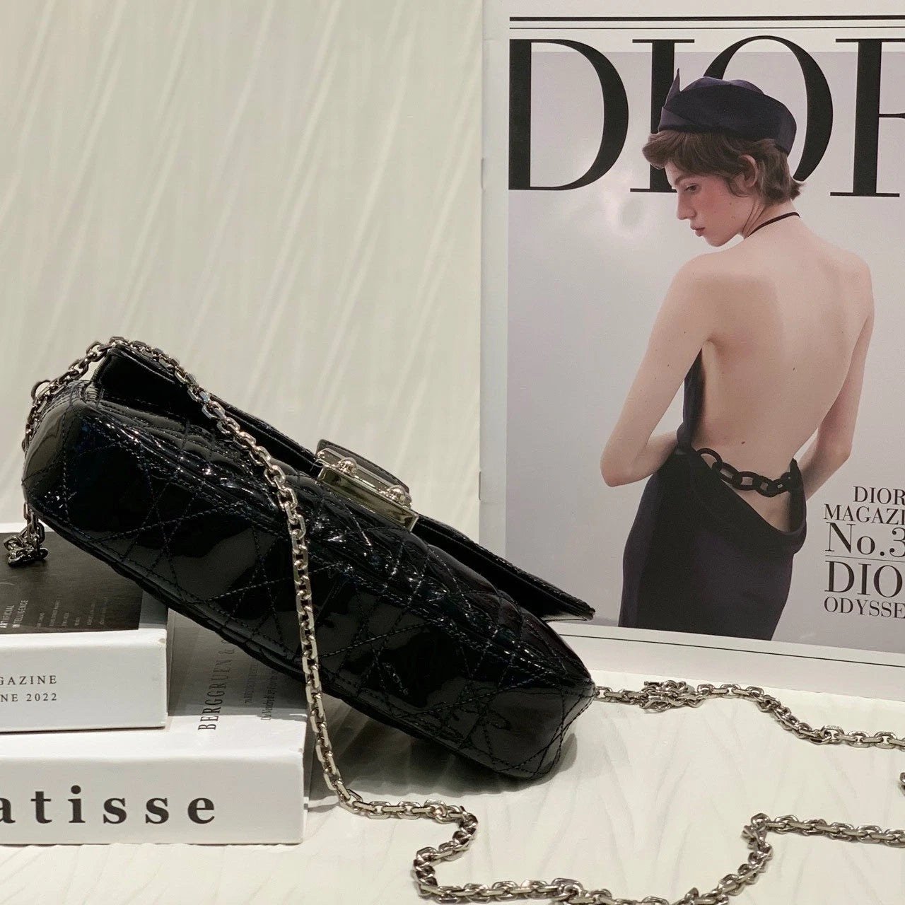 Dior Miss Dior Black Patent Chain Shoulder Crossbody For Women