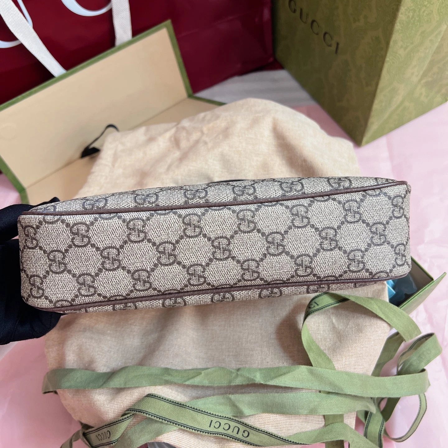 New Gucci GG Canvas Brown Shoulder Bag Gold Hardware
