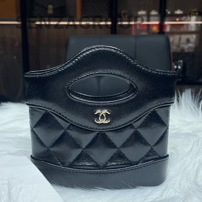 Chanel 31 Mini Black Gold Chain Shoulder Crossbody Bag Quilted Pattern