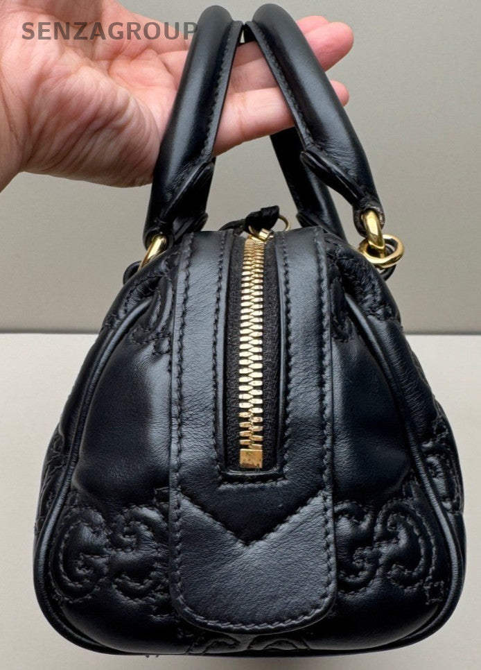 Gucci Matelasse Mini Boston Top Handle SHoulder Crossbody Bag Black Women