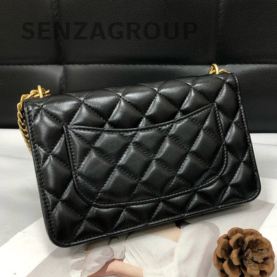 Chanel Black Gold Lambskin WOC Chain Shoulder Crossbody Bag Classic Women