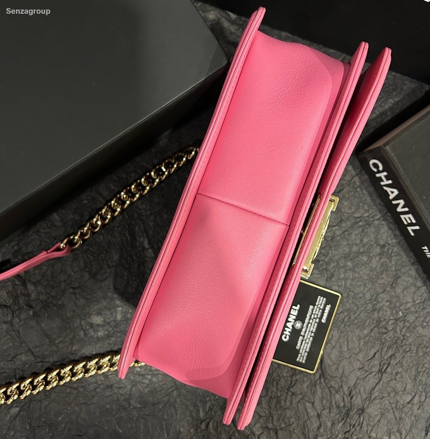 Chanel Leboy MM Calfskin Chain Shoulder Bag Crossbody Pink Gold Women Classic