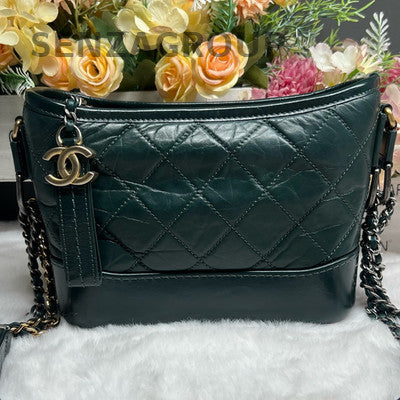 Chanel Black Gold Quilted Small Gabrielle Hobo Chain Shoulder Crossbody Bag