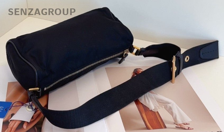 Prada Canvas Baguette Cylinder Armpit Shoulder Bag Black Women