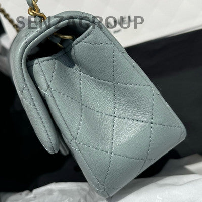 Chanel Classic Flap Mini Bag Grey Green Gold Hardware Crossbody Shoulder