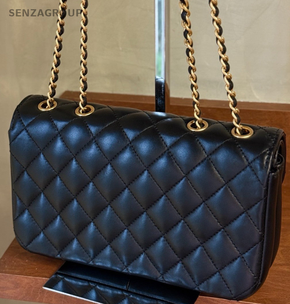 Chanel Classic Flap Egyptian Series Chain Shoulder Bag Black Gold Women Designer