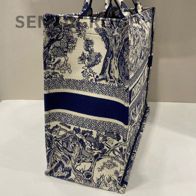 Dior Book Tote Large Blue Embroidered Tote Bag for Women