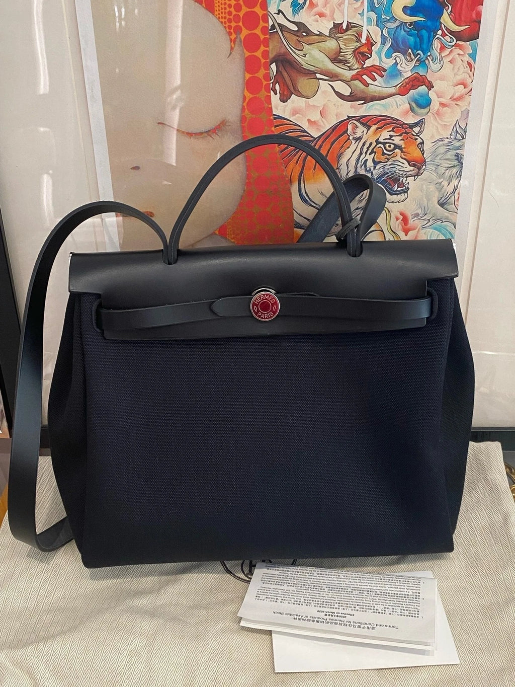 Hermes Herbag31 Black Gold Canvas Tote Bag For Women