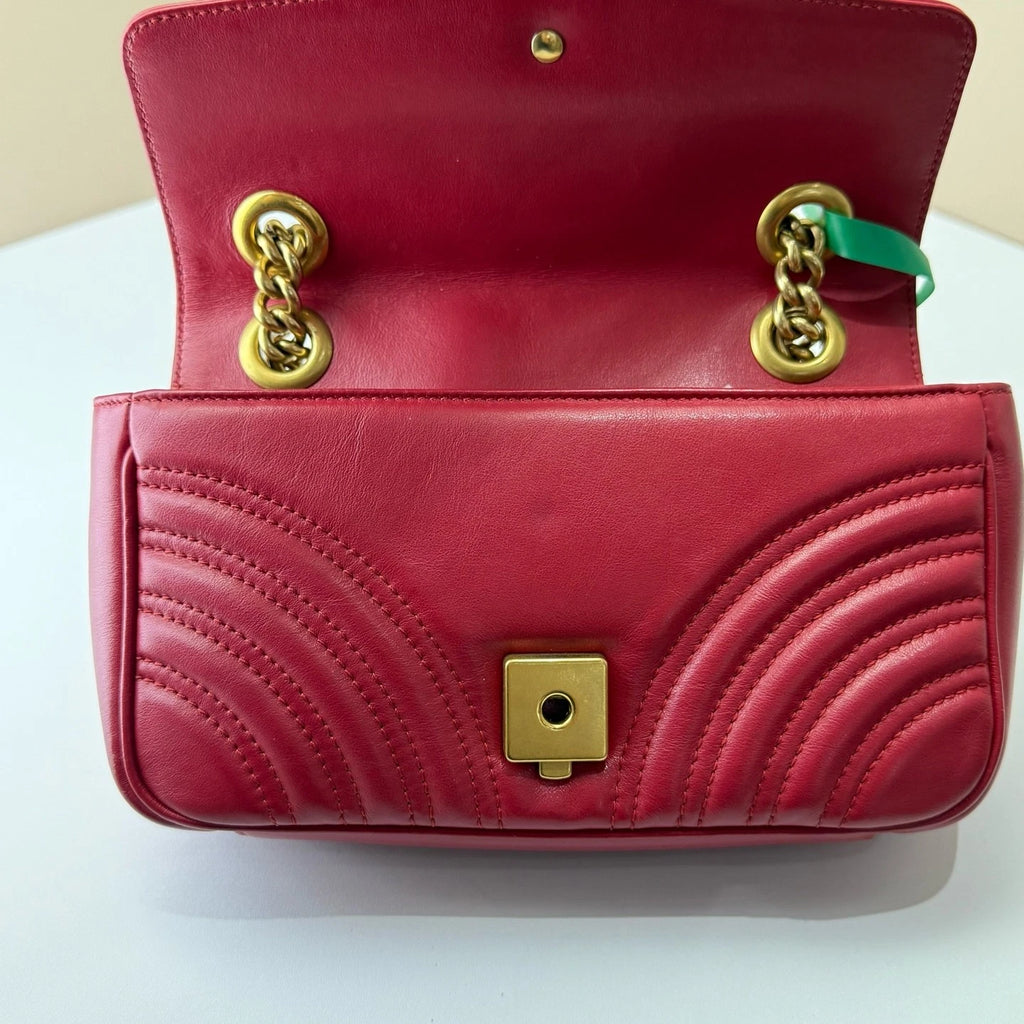 GUCCI Marmont22 Red Gold Chain Shoulder Bag For Women