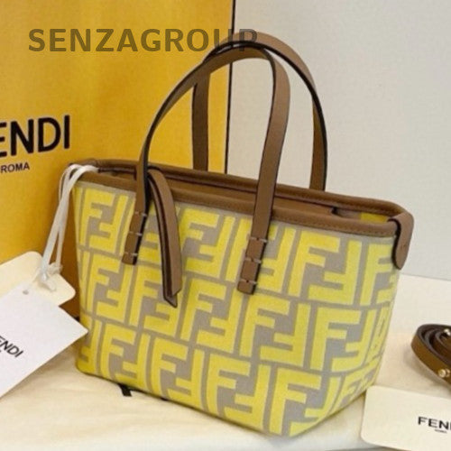Fendi Roll Mini Tote Handbag Crossbody Yellow Used Women Classic Designer
