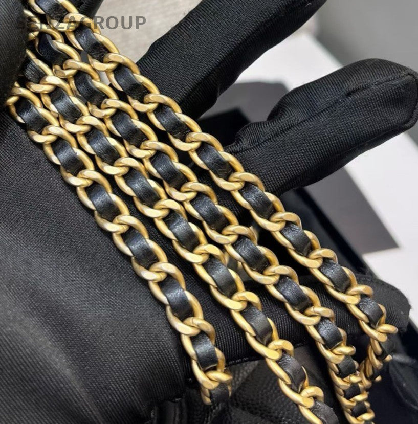 Chanel Vanity WOC Chain Shoulder Bag Crossbody Black Gold Diamond Women Classic