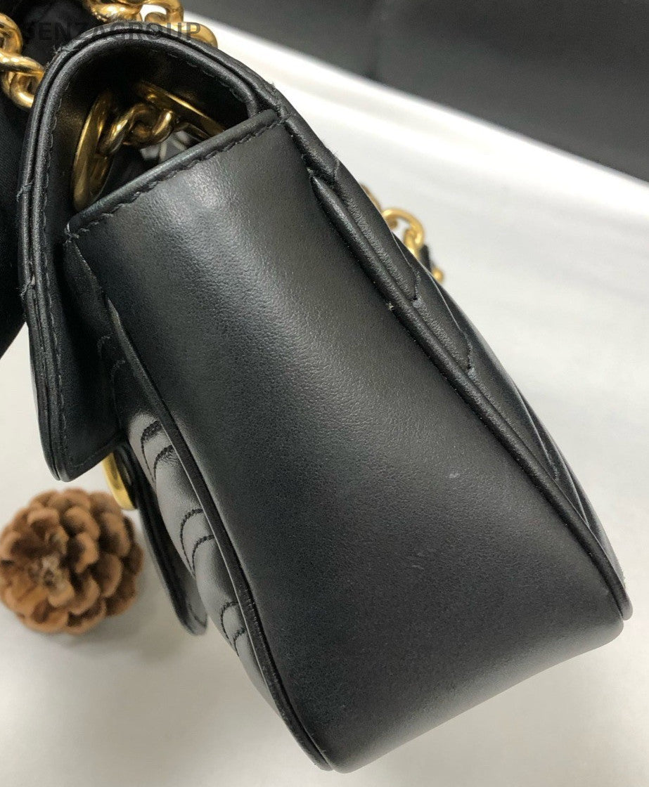 Gucci Marmont Chain Shoulder Bag Black Gold Women Classic Designer