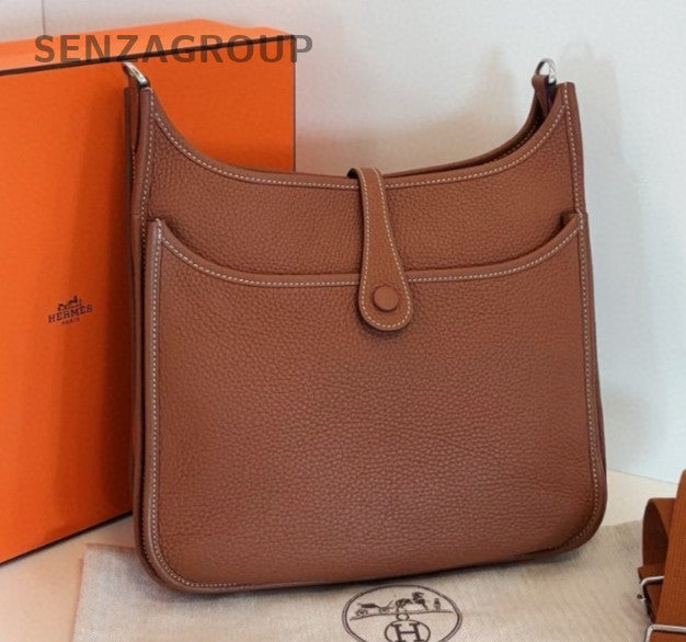 Hermes Evelyne29 Crossbody Shoulder Bag Brown Silver Women Classic Fashion