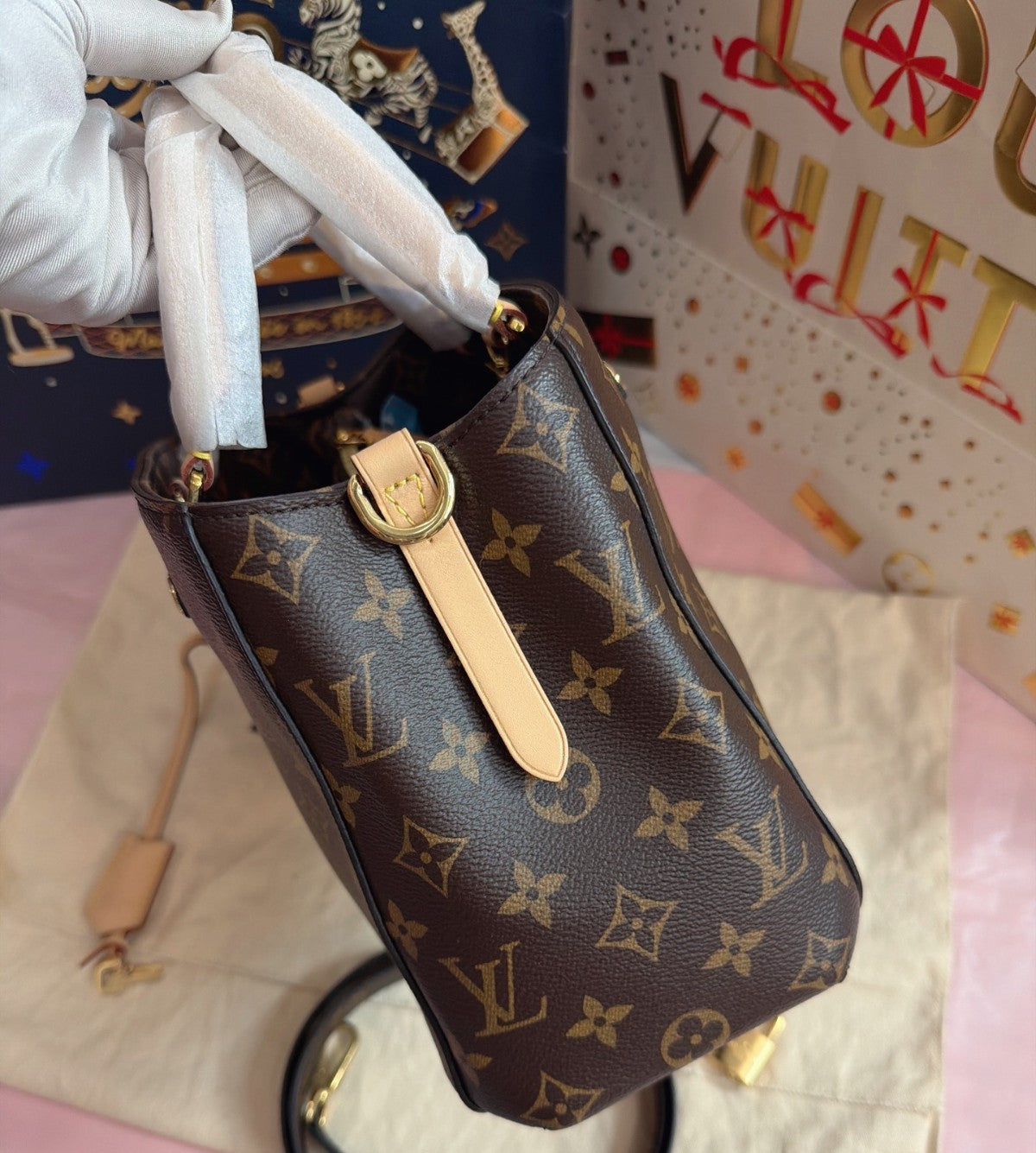 Louis Vuitton Montaigne BB Monogram Top Handle Crossbody Brown Women Classic