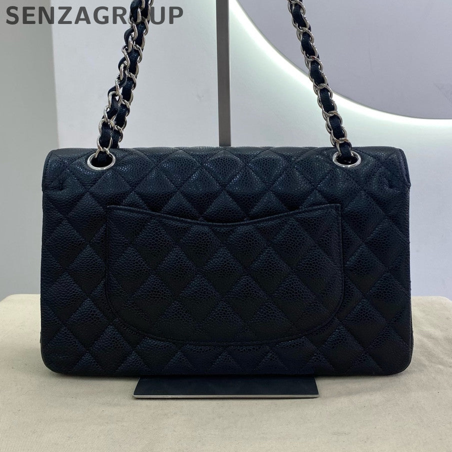 Chanel Classic Flap Medium Black Silver Quilted Calfskin Chain Shoulder Bag
