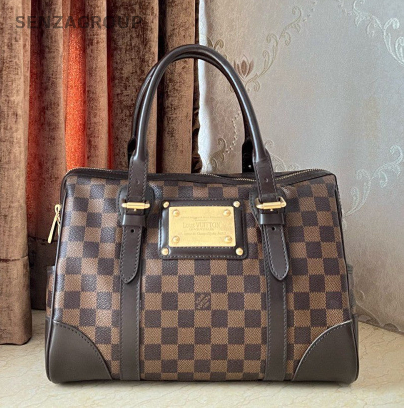 Louis Vuitton Berkeley Damier Ebene Top Handle Handbag Brown Gold Women