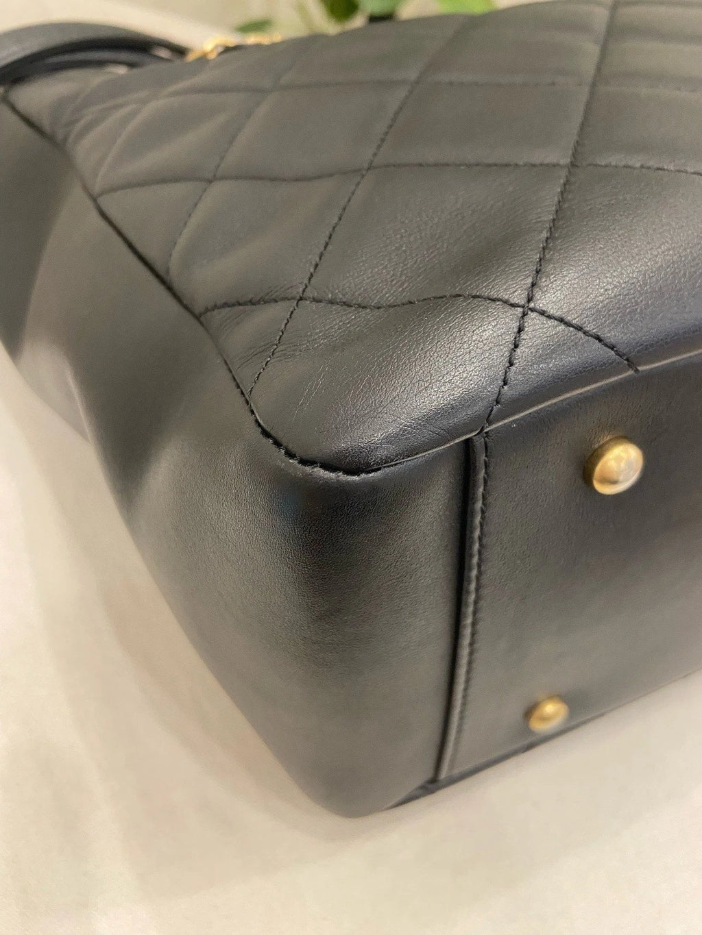 Chanel Tote GM Chain Shoulder Bag Black Gold Diamond Women Classic