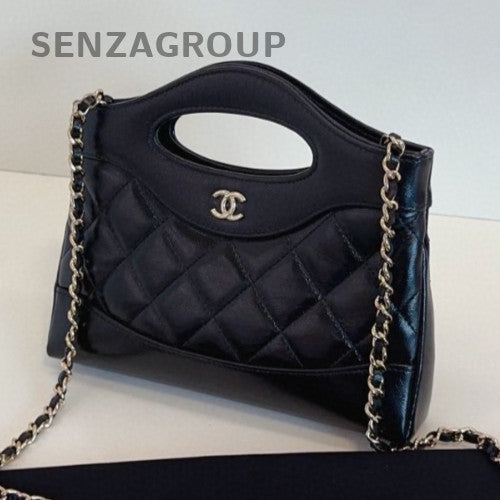 Chanel 24C Mini Top Handle Bag Chain Crossbody Black Gold Women Classic Fashion