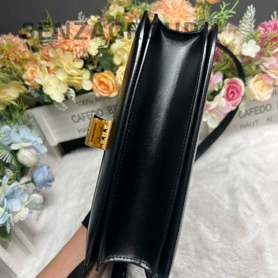 Celine Box Medium Black Gold Shoulder Bag Classic Women's