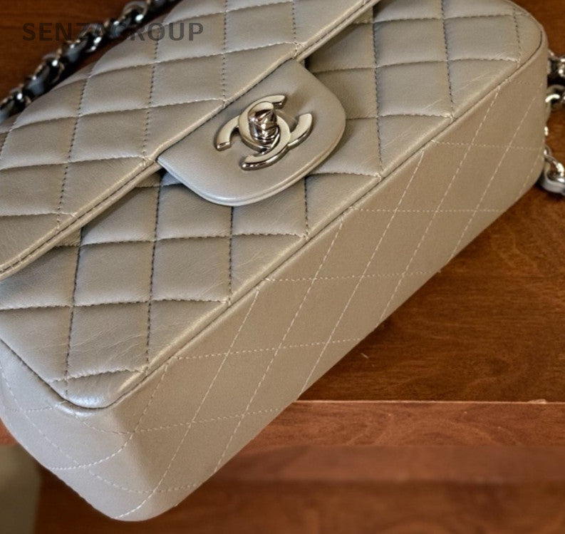 Chanel Classic Flap Mini Chain Shoulder Bag Gray Silver Women Diamond Classic