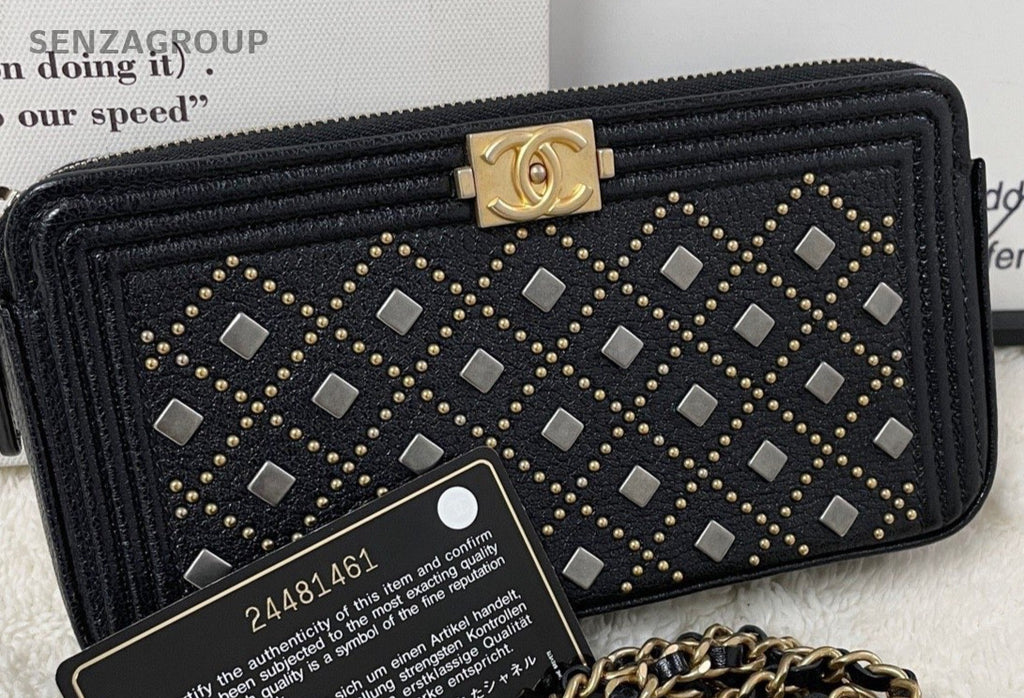 Chanel Leboy Chain Shoulder Bag Crossbody Black Gold Used Women Classic