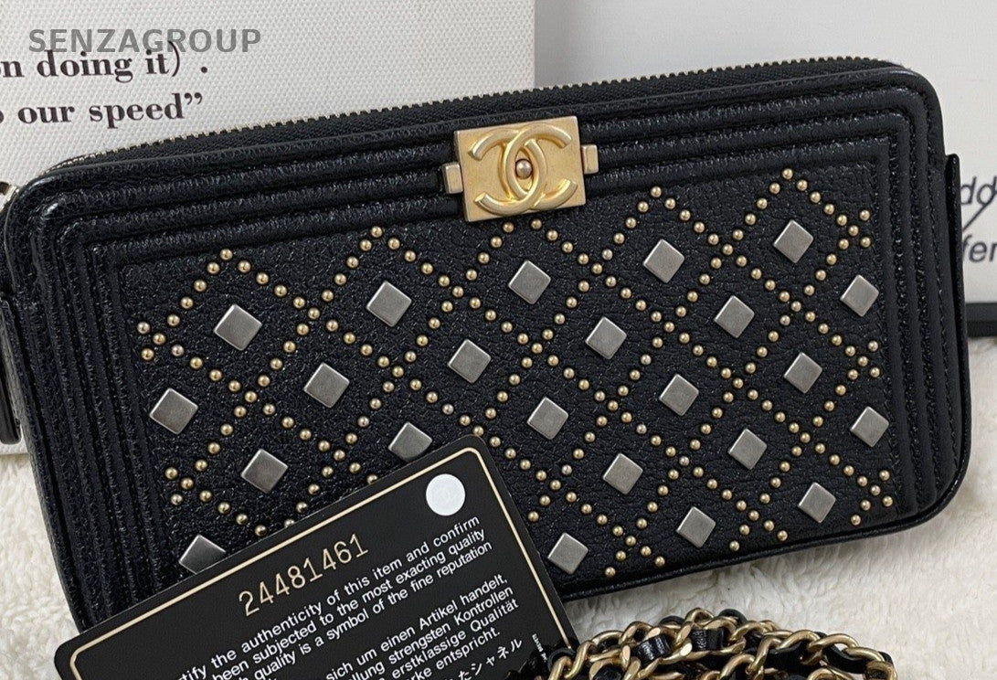 Chanel Leboy Chain Shoulder Bag Crossbody Black Gold Used Women Classic