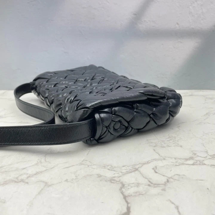 Bottega Veneta Black Woven Leather Shoulder Crossbody For Women