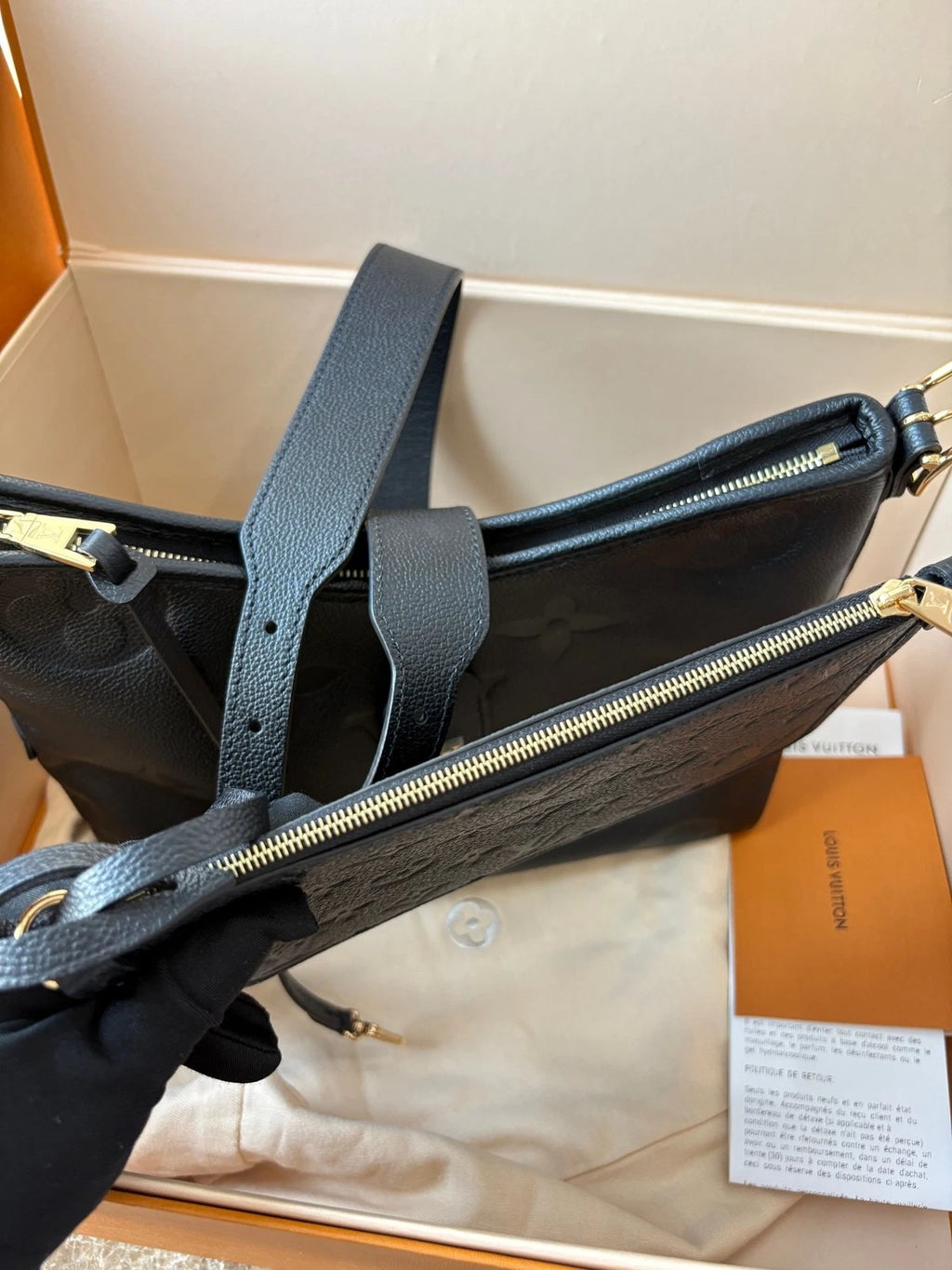 Louis Vuitton Black Embossed Leather Small Carryall Tote For Women