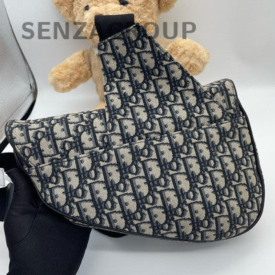 Dior Saddle Waist Bag Black Gold Monogram Unisex Classic