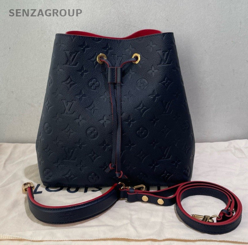 Louis Vuitton Neonoe MM Monogram Bucket Top Handle Bag Crossbody Blue Gold Women