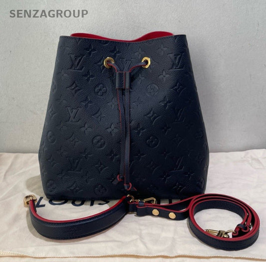 Louis Vuitton Neonoe MM Monogram Bucket Top Handle Bag Crossbody Blue Gold Women