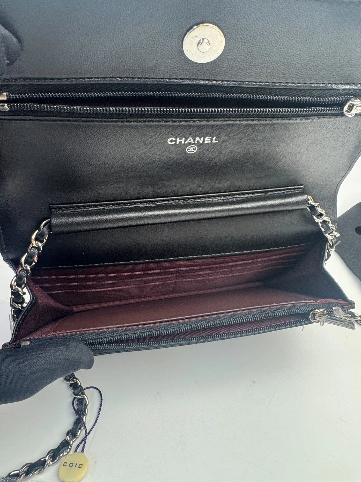 CHANEL CC Chain WOC Diamond Pattern Calfskin Crossbody bag Women Black Silver