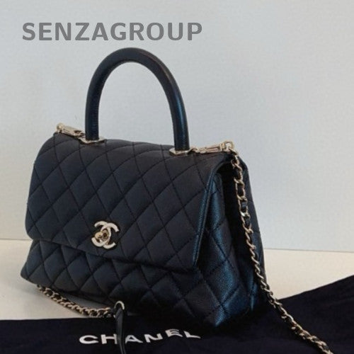 Chanel Cocohandle Calfskin PM Top Handle Shoulder Bag Crossbody Black Gold Women