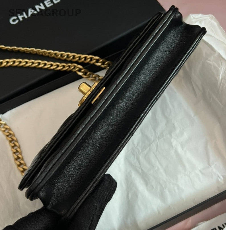 Chanel Classic Flap WOC Chain Diamond Black Gold Shoulder Bag Crossbody Women