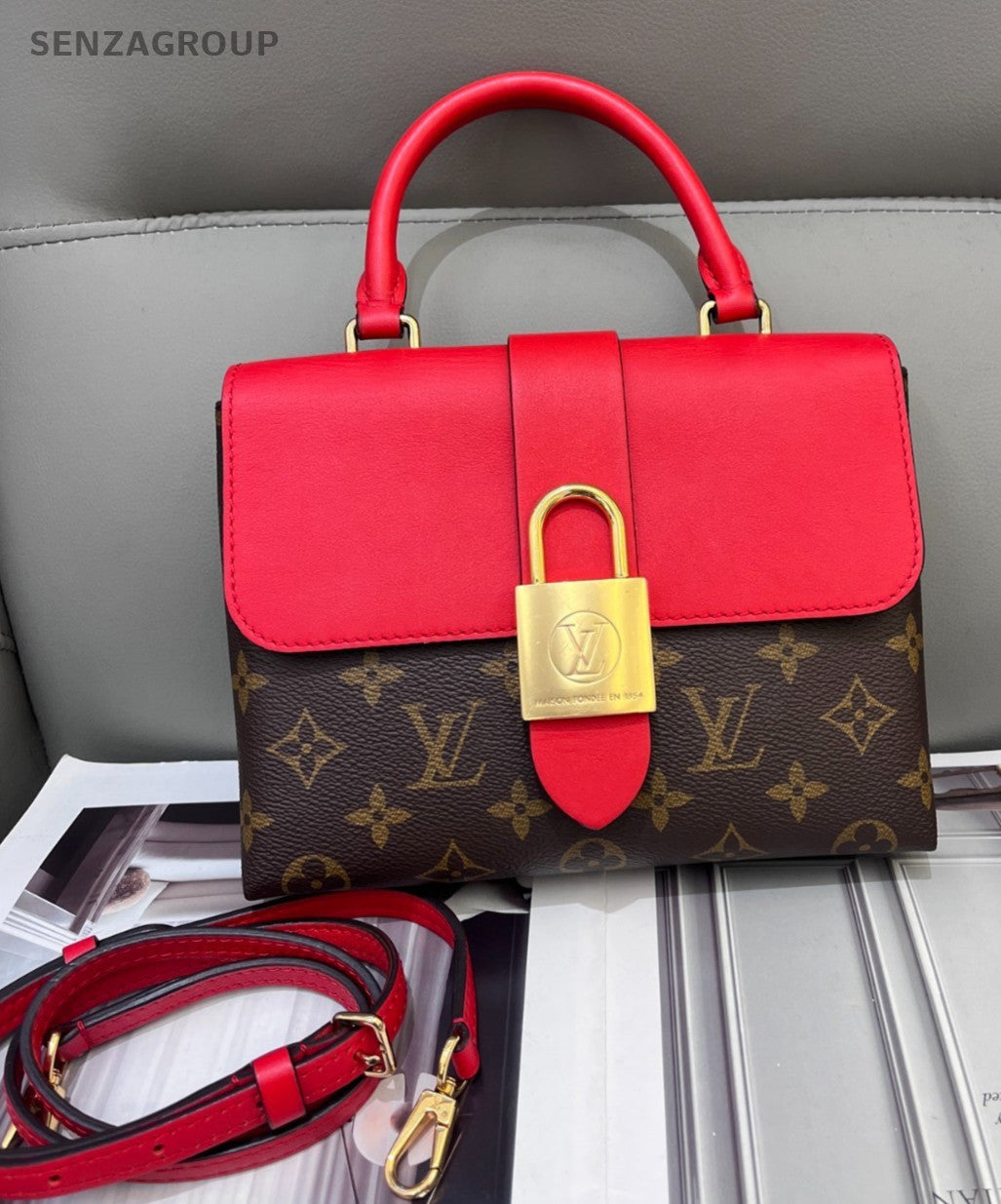 Louis Vuitton Locky BB Monogram Top Handle 2way Shoulder Handbag Women Red