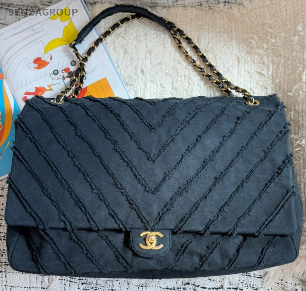 Chanel Cuba Series Diamond Pattern Shoulder Bag Black Gold Used Women Classic