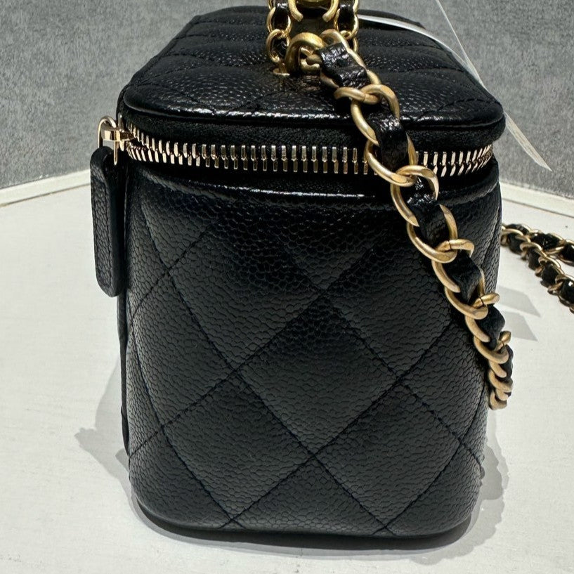 Chanel 22S Black Gold Cosmetic Vanity Case Chain Shoulder Bag