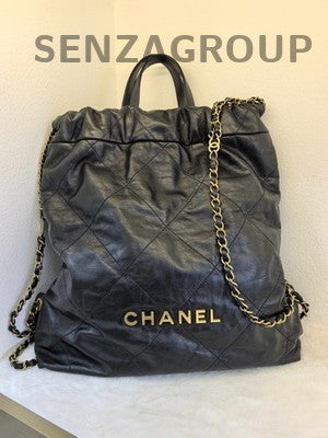 Chanel 22 Chain Backpack Large Calfskin Black Gold Women's Classic Bag