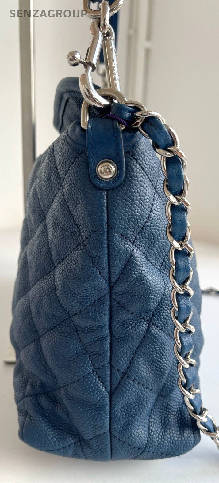 CHANEL Hobo caviar Chain 2way Shoulder bag Diamond pattern Women Handbag Blue