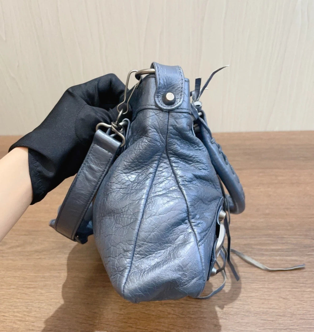 Balenciaga Le City Gray Top Handle Bag Shoulder Bag Silver Hardware Women