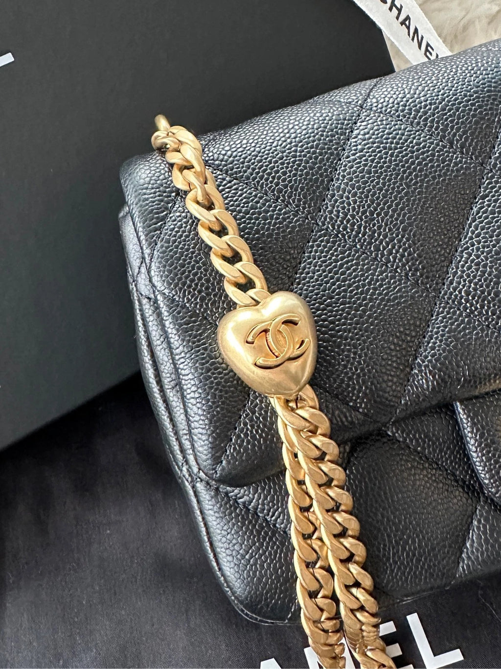 Chanel Black Gold Leather Heart Ball Mini Crossbody Bag For Women