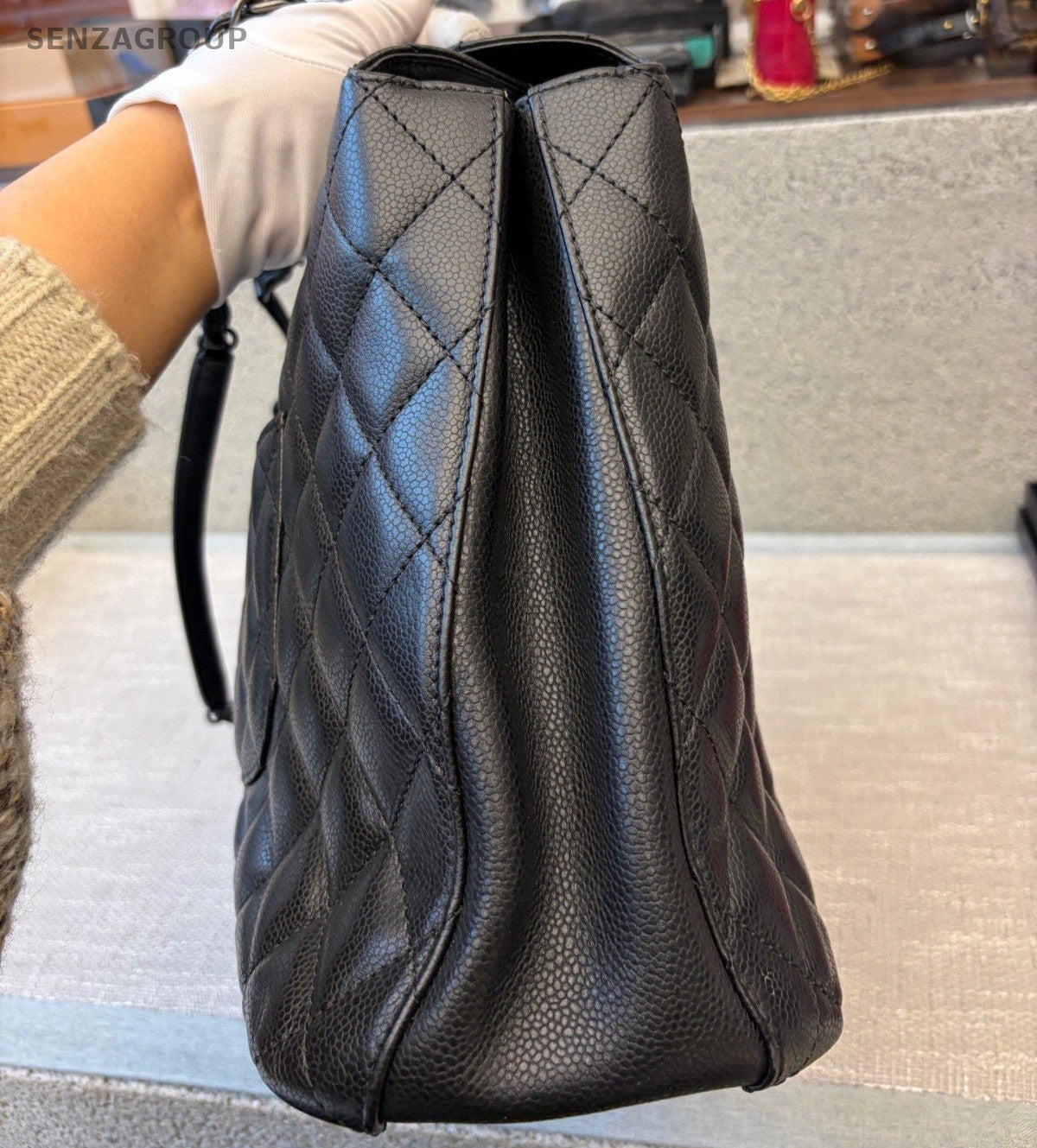 Chanel Diamond Tote Chain Shoulder Bag Black Silver Used Women Classic