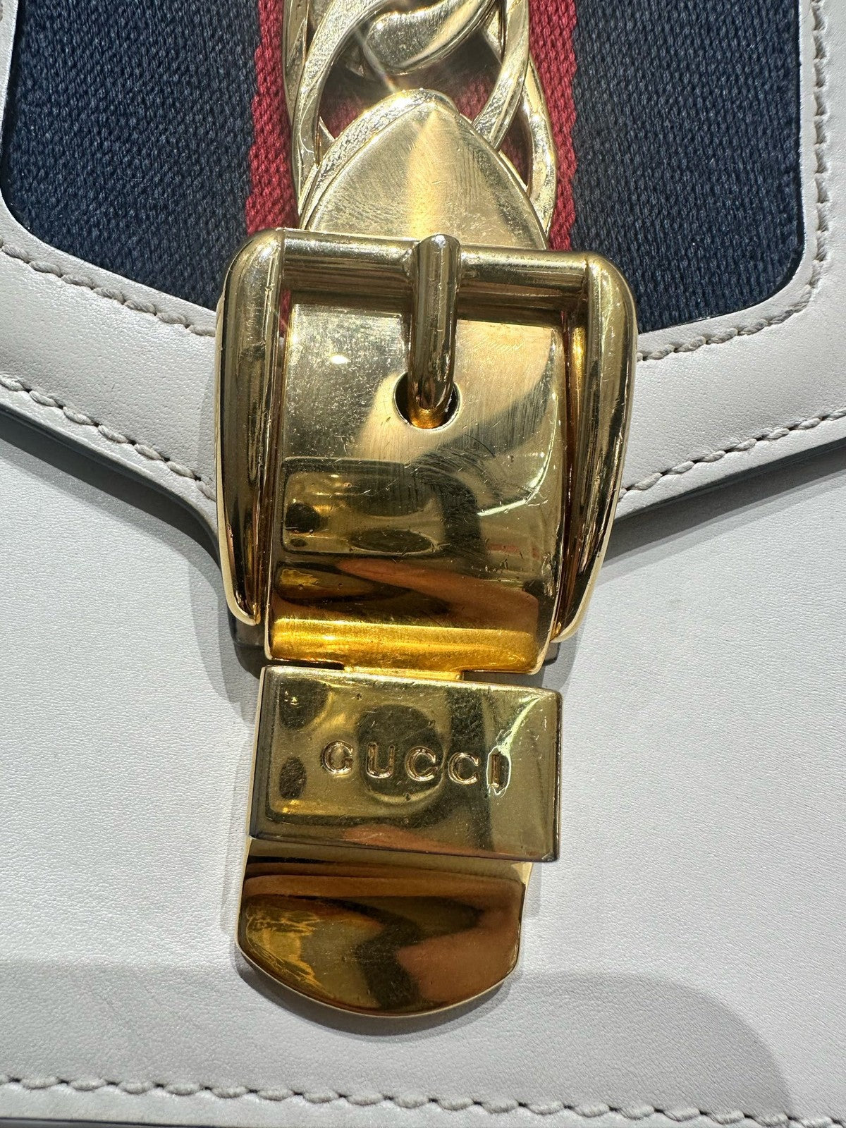 Gucci Sylvie Small Chain Shoulder Crossbody Bag White Gold Hardware