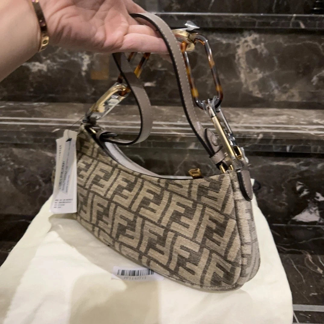 FENDI FF Monogram Canvas Crescent Shoulder Handbag For Women