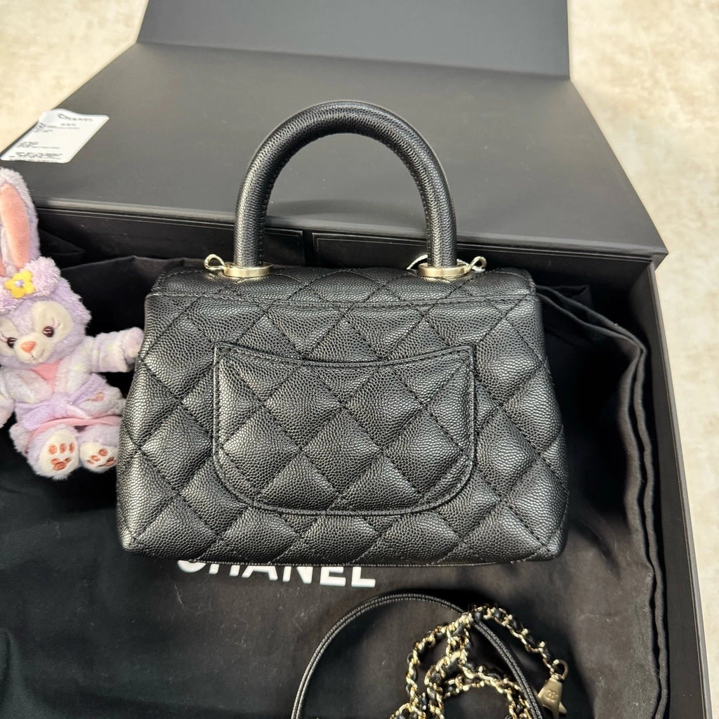 New CHANEL Coco Handle Mini Black Leather Top Handle Bag For Women
