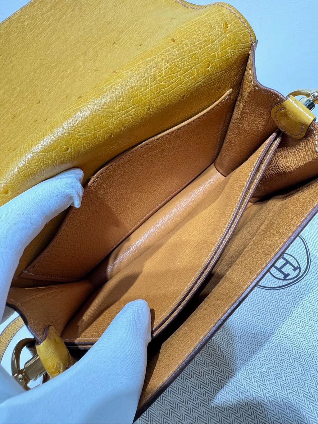 Hermes Roulis 19 Ostrich Leather Yellow Shoulder Bag for Women
